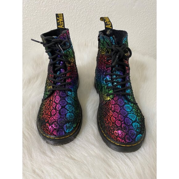 Dr Martens Junior 1460 Pascal Metallic Boots Us 4 Uk 3 Rainbow Print